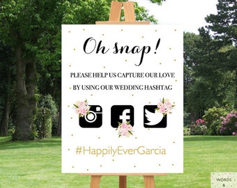 Oh snap wedding sign, Wedding Hashtag Sign Printable, Wedding Reception Signs, Instant Download, Photo, Custom, Social Media Wedding Sign