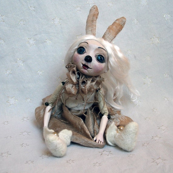 Christmas Art Doll Gift/ Doll Rabbit/ Clay Art Dolls/ Christmas Gift Rabbit Art Doll/ Christmas Home Decor Sculpture/ Christmas Decoration