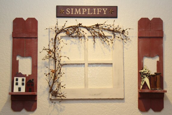 Items similar to Primitive Wood Window With Sheep Shutters on Etsy