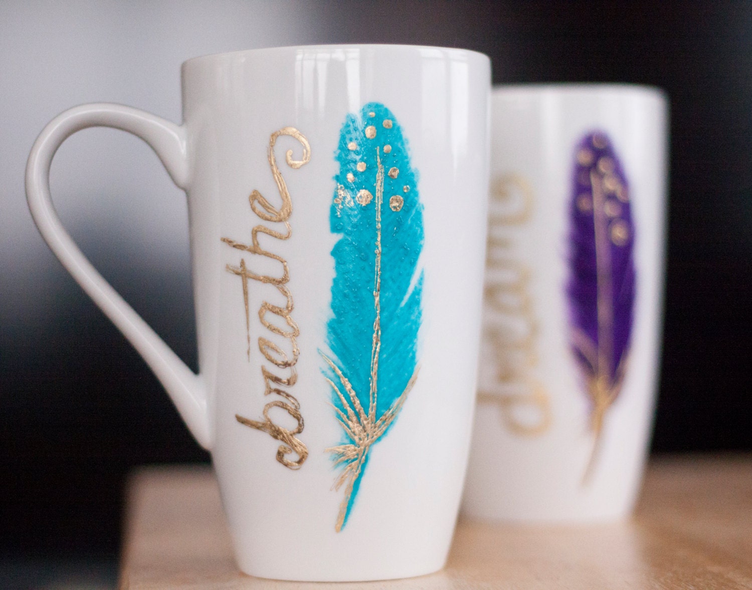 Inspirational MugFeather GiftsGold Coffee MugTurquoise