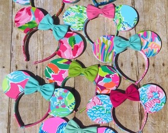 Disney Minnie Mickey Mouse Inspired Ears Lilly Fabric Bow Headband