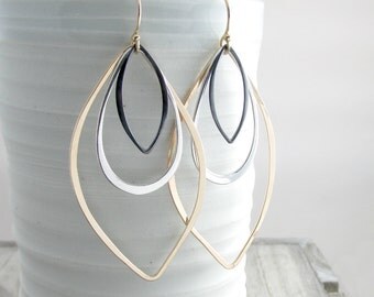 Gold and Silver Long Earrings Geometric Jewelry Modern Earrings Bohemian Chic Earrings Long Dangle Earrings Gift For Women Gold Earrings