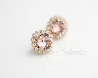 Blush Crystal Earrings Rose Gold Stud Earrings Vintage Rose Crystal Bridal Earrings Soft Pink Bridesmaid Stud Earrings STUD
