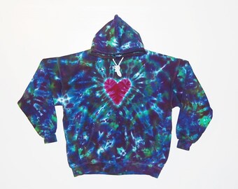 Tie Dye Hoodie Purple Green Heart Psychedelic Blotter Tye Dye Hooded Sweatshirt Adult small medium large XL 2X 3X hippie Grateful Dead Love
