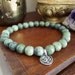 Mens Om Bracelet - Serpentine Bracelet for Men with Hematite and Silver Charm, Green Stone Mala Beads