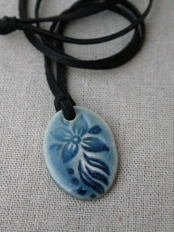 flower pendant ceramic jewelry stoneware pendant bohemian