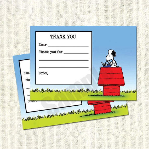 Peanuts Snoopy Birthday Party Thank You Card Write-In Fill in