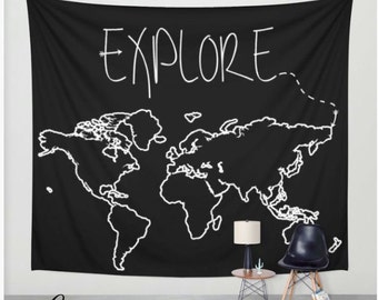 Explore Map Wall Tapestry - 2 Styles - 2 Colors