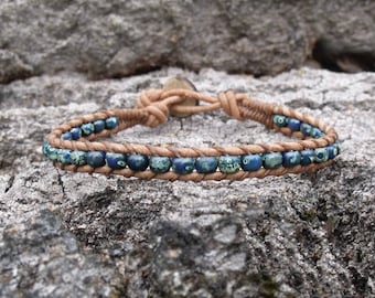Blue Single Wrap Bracelet, Lapis Blue, Denim Blue Mens Braclet, Womens Bracelet, Hipster Bracelet, Boho, Western Bracelet, Southwestern