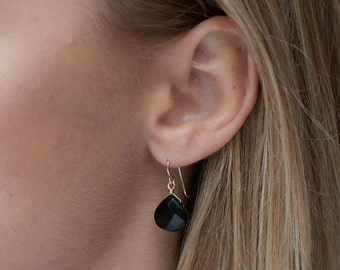 Black Teardrop Earrings-Onyx Drop Dangle Briolette Earrings-Natural Stone-Faceted-Gift for Her-Gift for Mom-Mother's Day Gift