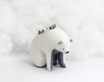 Winter Mountain Bear / Sitting Bear Soft Sculpture / Grizzly Bear Art / Mountain Art / Mountain Bear