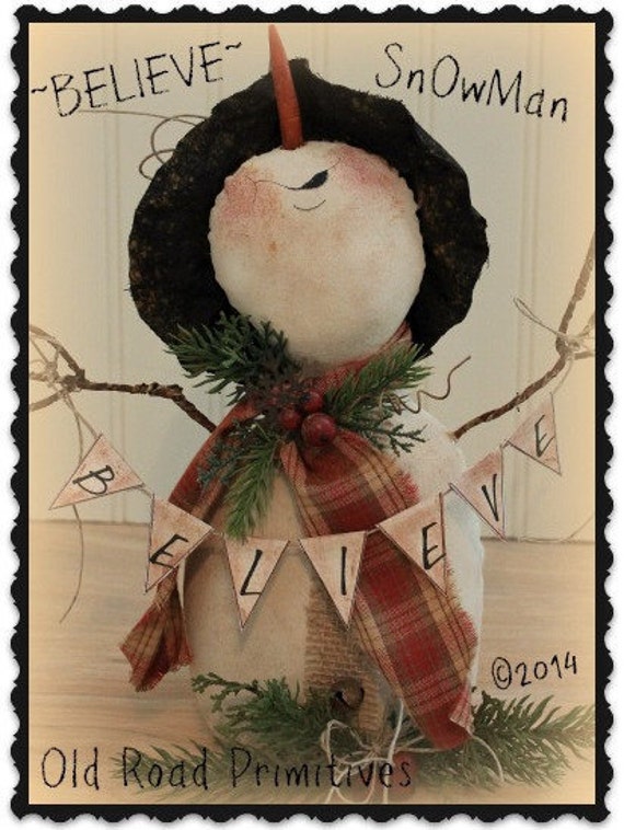 believe christmas banner Pattern Snowman BELIEVE Christmas ePattern Primitive Snowman