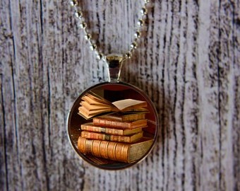 Vintage Book Necklace, Book Jewelry, Love of Reading Jewelry, Vintage Books Jewelry, Librarian Gift, Love of Reading Necklace, Readers Gift,