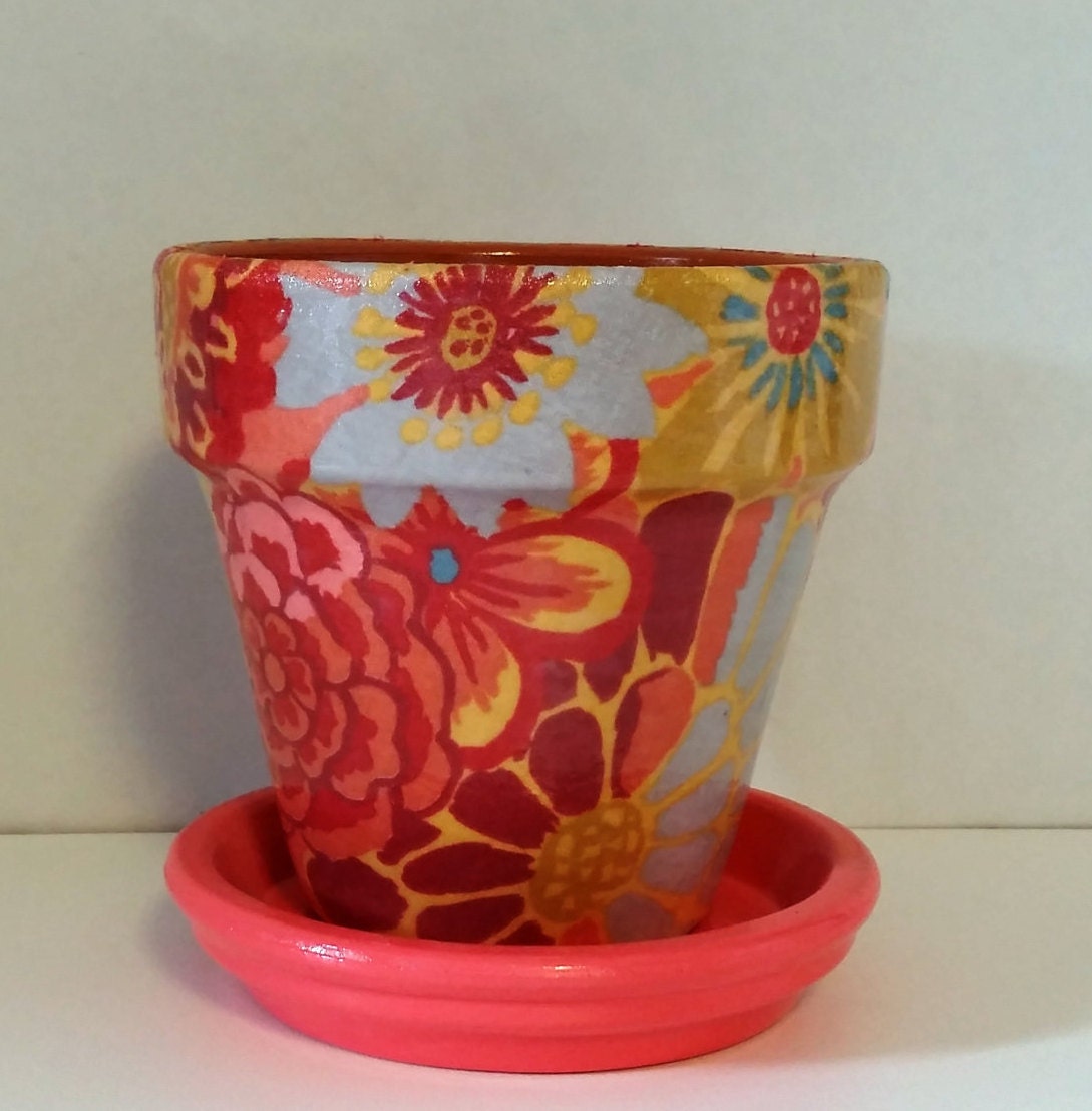 Handmade Fabric Covered Terra Cotta Clay Flower