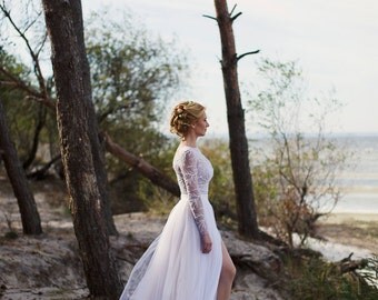 White and Nude Tulle Wedding Dress with Lace, Wedding dress "Alina", Beach Wedding Dress, Lace Wedding Dress, Custom dress