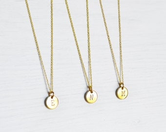 Hand Stamped Gold Plated Initial Necklace // Dainty Layering Necklace // Dainty Gold Necklace