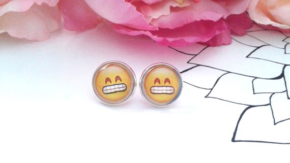 Items similar to ON SALE - Clenched Teeth Emoji Stud ...