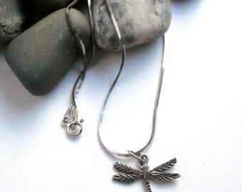 Dragonfly Pendant - Vintage Necklace - Sterling Silver Necklace
