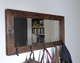Mirror coat rack - rustic mirror - antique hooks - entryway mirror - coat hanger - rustic coat rack - entryway organizer -handmade in Greece