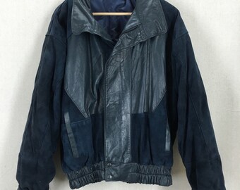 Blue leather jacket | Etsy