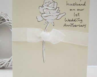 1st Anniversary card, husband card, wife card, hand painted card, first anniversary husband, first anniversary wife, gift bag available
