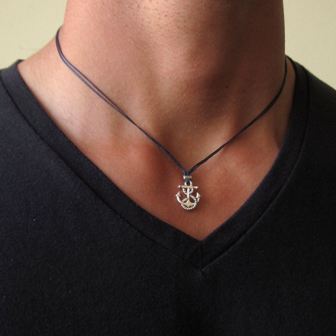 Men's Anchor Necklace Men's Black Necklace Mens