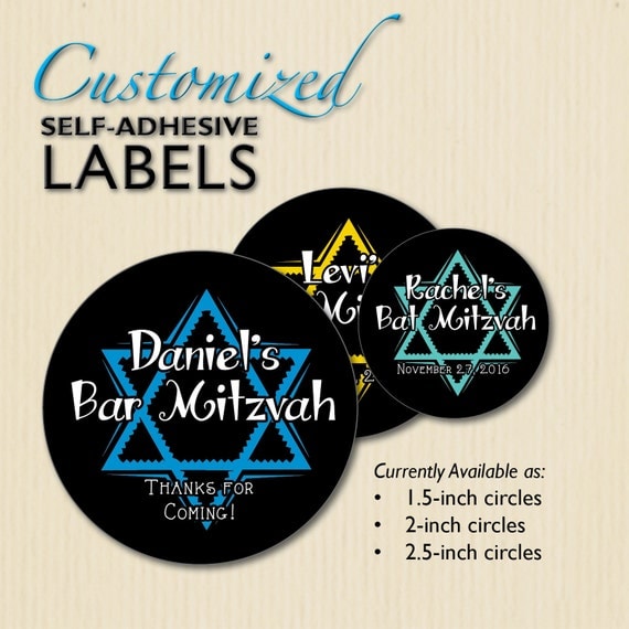 Personalized Bar Mitzvah Favor Labels Bat Mitzvah Star of