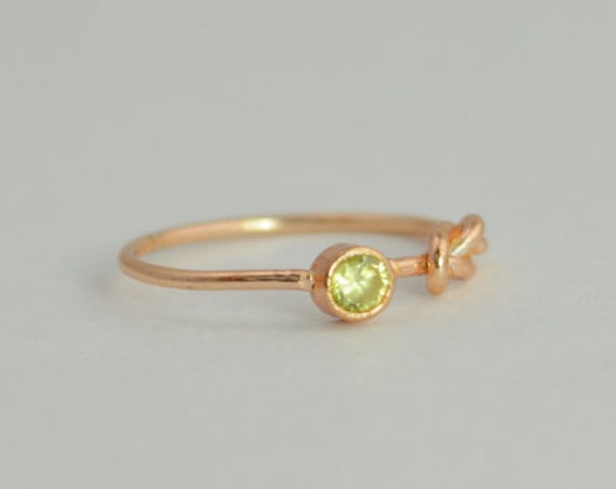 14k Rose Gold Peridot Infinity Ring, 14k Rose Gold, Stackable Rings, Mothers Ring, August Birthstone, Rose Gold Infinity,Rose Gold Knot Ring