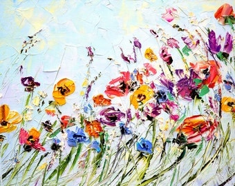 Oil Painting Flowers Palette Knife Painting on Canvas Abstract Flower Painting Custom Living Room Wall Art Color