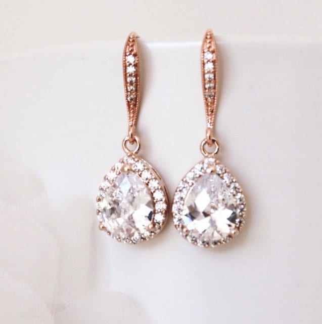 Rose Gold Bridal Earrings Wedding Jewelry Crystal Bridal Earrings Drop Earrings Bridesmaid Gift Bridal Jewelry Rose Gold Earrings