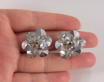 Vendome Earrings White Rhinestone Crystals, Signed Vintage Jewelry Silver Earrings Crystal Vintage Jewellery 1950s Collectible Diamonds Faux