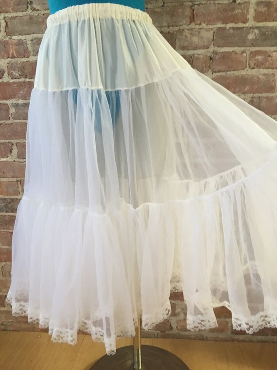 S / M 1950s Sheer White Petticoat / Vintage Crinoline