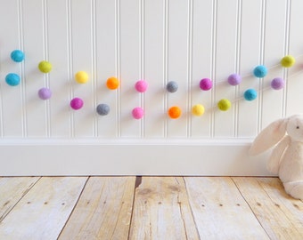 Garland, Felt Ball Garland, Girl Nursery Decor, Baby Room Decor, Pom Pom, Baby Shower Decor, Baby Girl Decor, Birthday Party, Playroom Decor