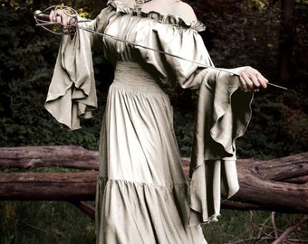 Renaissance Medieval Costume Mythic Chemise Pirate Wench Ruffled Under Dress Cream
