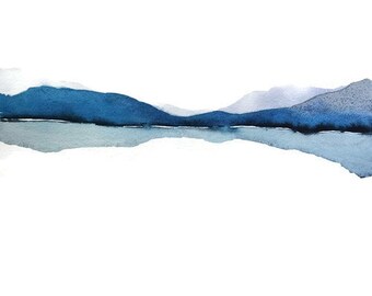 Abstract Landscape Watercolor Painting, Modern Watercolor Print Art, Water Painting,Blue Gray White Art Print,Mountain Reflection Art Nature