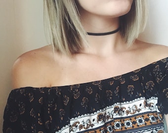 Black Choker, Leather Choker, Black Leather Choker, Thin Choker, Minimal Choker, Simple Choker