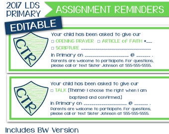 Wristband Assignment Reminders - LDS Primary 2017 Theme Editable PRINTABLE Choose the Right Presidency Planning Handouts Sharing Time P008