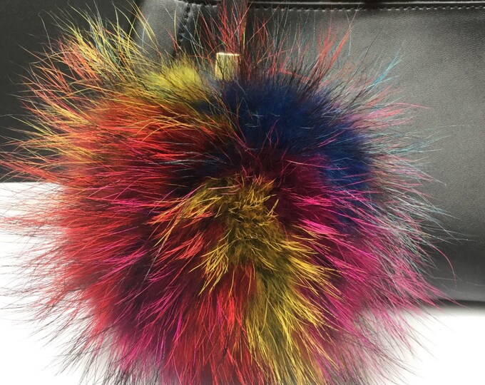 NEW Tropical Swirl™ Multi Color Raccoon Fur Pom Pom bag charm clover flower charm keychain piece no.352 ( 2 way pom pom)