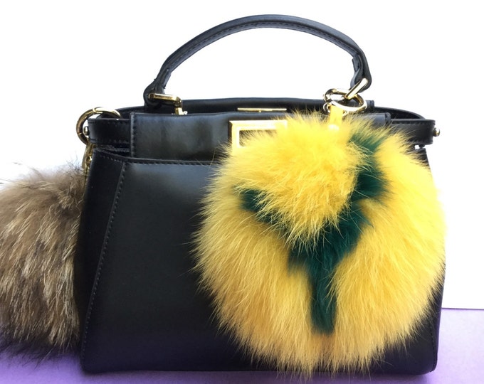 Monogram Letter made to order fox fur custom letter bag charm pom pom keyring keychain fur bag accessory