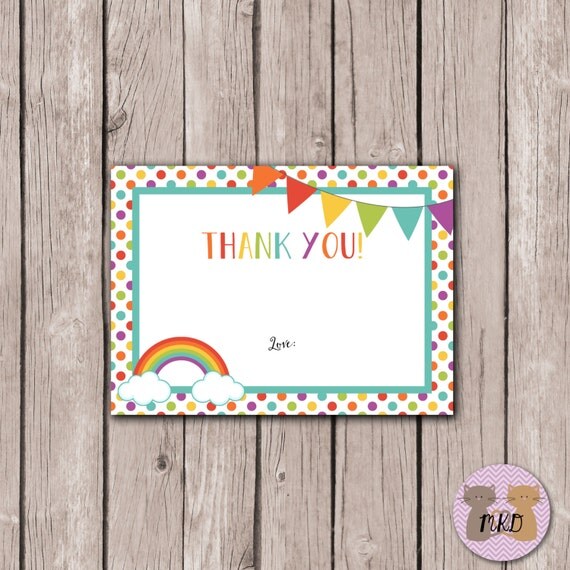 INSTANT DOWNLOAD Printable Rainbow Thank You Card Thank