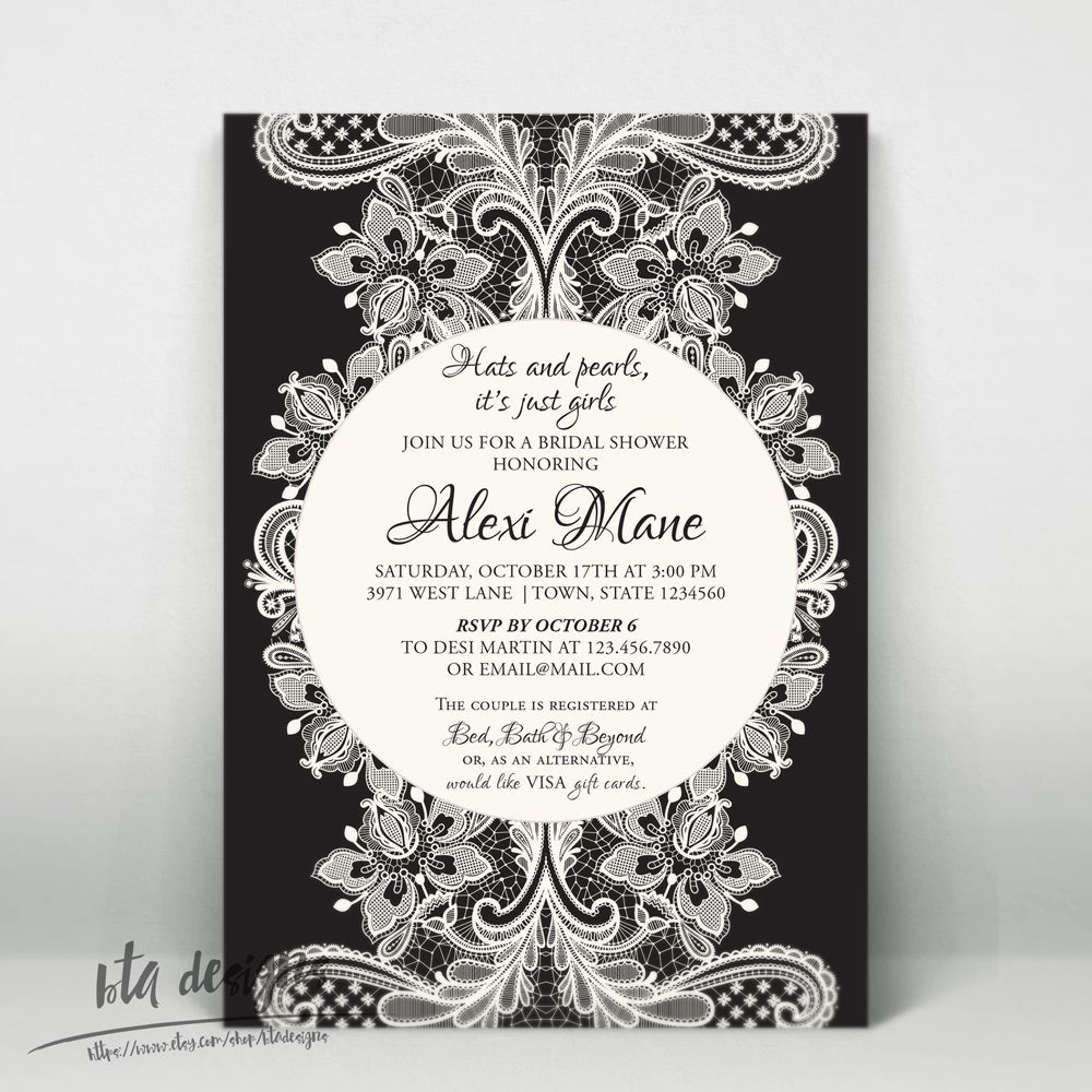 Lace And Pearls Bridal Shower Invitations 7