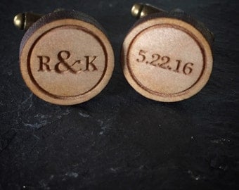 Personalized Cufflinks Wood Cufflinks/Laser Engraved/Hardwood Walnut/Cherry/Maple, Groomsman cufflinks, Wedding cufflinks, Engraved cufflink