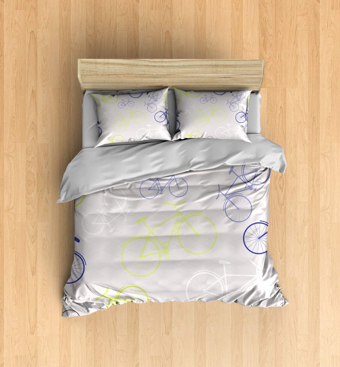 Bike Duvet Bike Bedding Set Blue and Green Bikes by DesignyLand