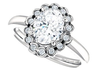 1.84ctw Oval White Sapphire & Diamond Halo Engagement Ring