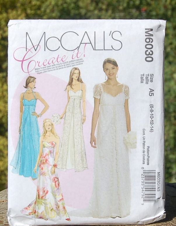 McCalls 6030 Womens Formal Wedding  Dress  Pattern  Empire  Waist 