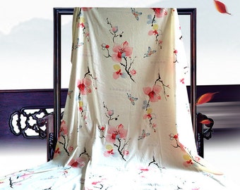 Wide Japanese style cotton fabric, Magnolia flower fabric,butterfly fabric,Hanfu/ kimono/sheet/ dress /cotton twill fabric--1/2 yard