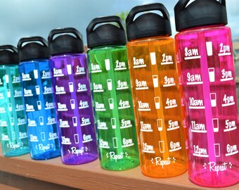 Motivational Water Bottle // 24oz Plastic Water Bottle with Straw // Gym // Hydration Tracker // Personalized Bottle // Add Custom Saying
