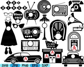 Black Circle Monogram 50's Retro Vintage radio music sport car Cutting files SVG Clip art Clipart Digital Graphic Commercial Use cricut 119s