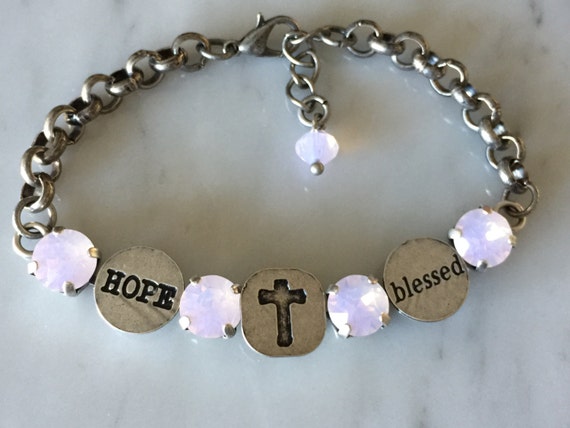 Blessed Bracelet with Rose Water Opal Crystals, in Antique Silver