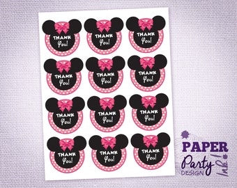 Minnie Mouse Party Thank You Tags, Minnie Thank You Tags, Minnie Thank You Favor Tags, Minnie Party Thank You Labels and Tags